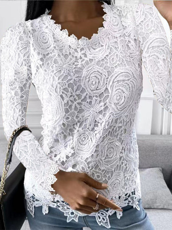 New casual lace simple and elegant long-sleeved top