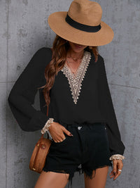 Chiffon solid color stitching lace long-sleeved shirt commuting top