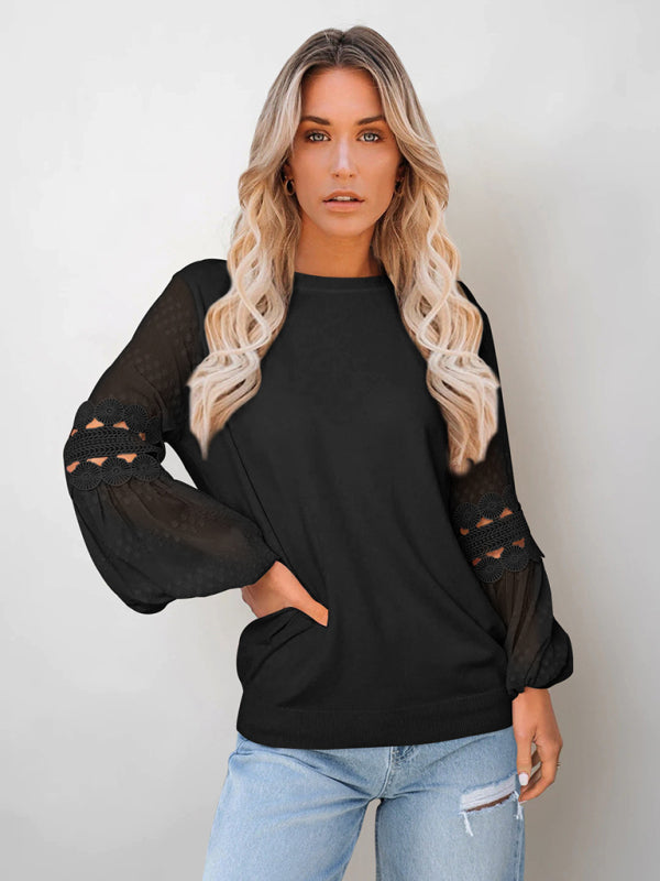 Fashionable long-sleeved round neck pullover top temperament all-match lantern sleeve T-shirt - Big ben-Boutique