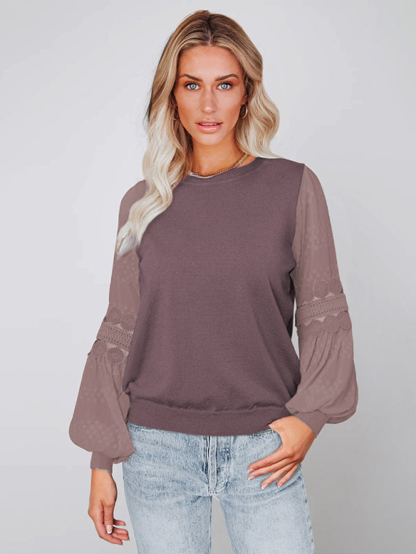 Fashionable long-sleeved round neck pullover top temperament all-match lantern sleeve T-shirt - Big ben-Boutique