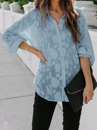 Lapel shirt new solid color floral long-sleeved shirt