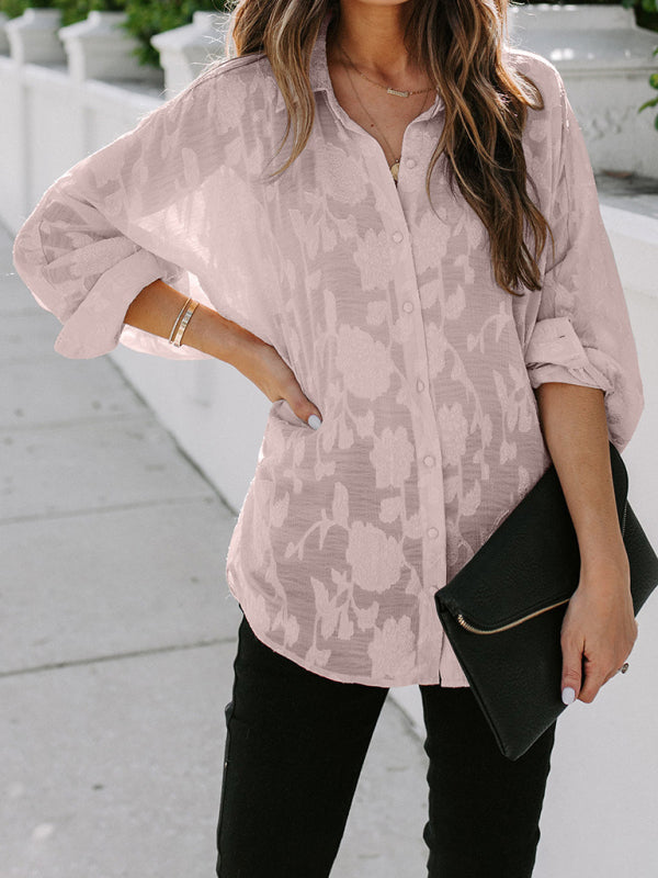 Lapel shirt new solid color floral long-sleeved shirt