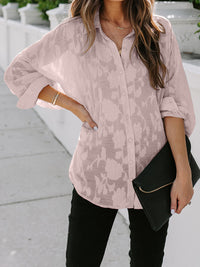 Lapel shirt new solid color floral long-sleeved shirt