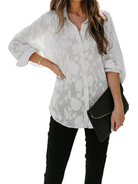 Lapel shirt new solid color floral long-sleeved shirt