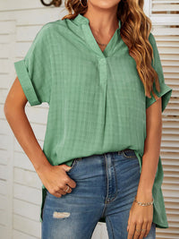 Women's V-neck short-sleeved striped thin loose check shirt