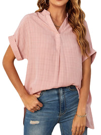 Women's V-neck short-sleeved striped thin loose check shirt