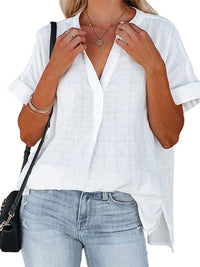 Women's V-neck short-sleeved striped thin loose check shirt