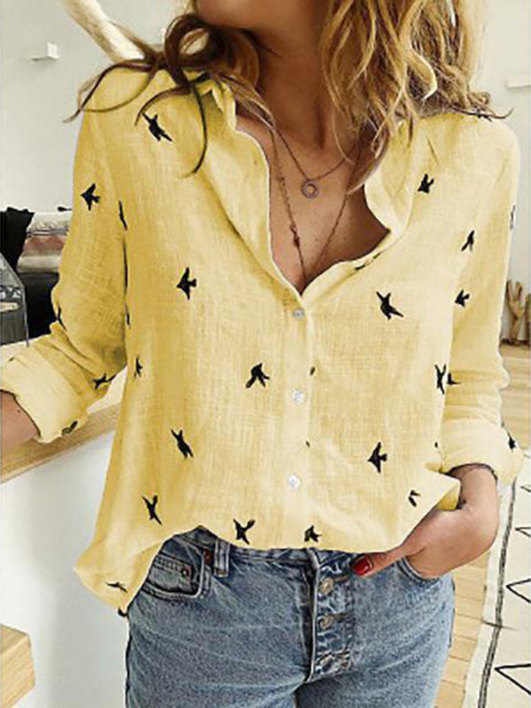 Women's Solid Color Casual Loose Long Sleeve Linen Shirt