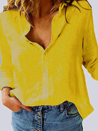 Women's Solid Color Casual Loose Long Sleeve Linen Shirt