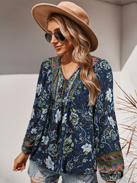 Women's bohemian print resort short sleeve blouse