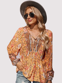 Women's bohemian print resort short sleeve blouse