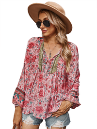 Women's bohemian print resort short sleeve blouse