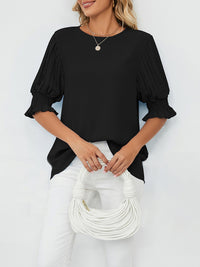 Women's Woven Round Neck Ruffle Princess Sleeve Loose Chiffon Top