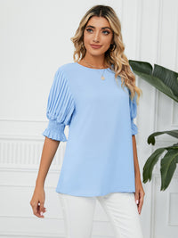 Women's Woven Round Neck Ruffle Princess Sleeve Loose Chiffon Top