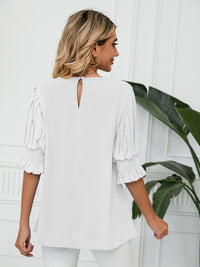 Women's Woven Round Neck Ruffle Princess Sleeve Loose Chiffon Top