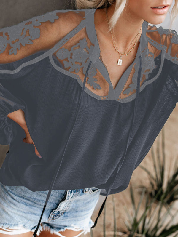 Sexy see-through V-neck lace shirt shirt - Big ben-Boutique