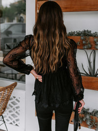 New Lace Embroidery Stitching Lace Bow Tie Long Sleeve Top