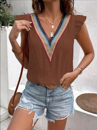 Women's V-neck lace casual solid color shirt - Big ben-Boutique