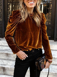 Women's velvet puff long sleeve temperament top