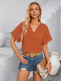 New women's V-neck patchwork lace top