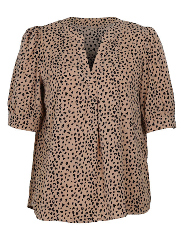 New puff sleeve pullover leopard print shirt